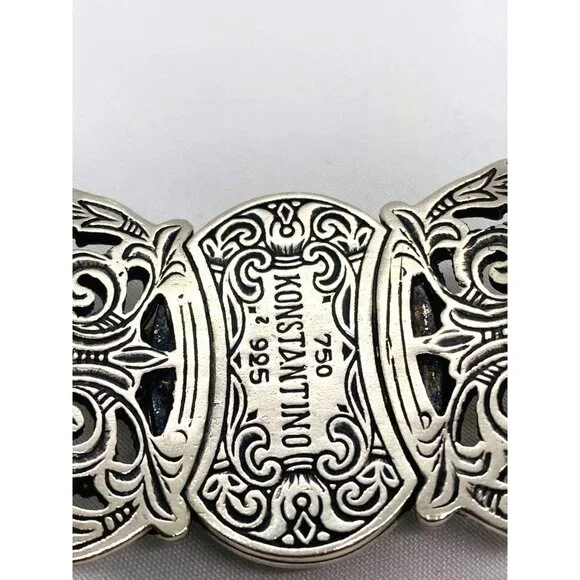 Konstantino Sterling Silver 925 18K 750 White Stone Cuff Bracelet 7.5" - Picture 4 of 10